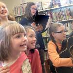 Jessa Northey, Lila Morgan, Charlotte Capel, Emma McAdam and Mariel Thomas are pictured at the Port Townsend Public Library. (Phina Pipia)