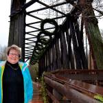 Tuttie Peetz, 74, seen here at the Dungeness River Railroad Bridge in Sequim says shes still floating after learning her art was given to the Dalai Lama by the Lt. Governor Cyrus Habib. (Matthew Nash/Olympic Peninsula News Group)