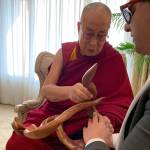 the Office of the Lt. Governor                                Lt. Governor Cyrus Habib presents the Dalai Lama a driftwood art piece in December created by Sequim artist Tuttie Peetz. She was contacted by Habibs office to donate some art for the trip because they felt driftwood is a good representation of Washingtons environment.