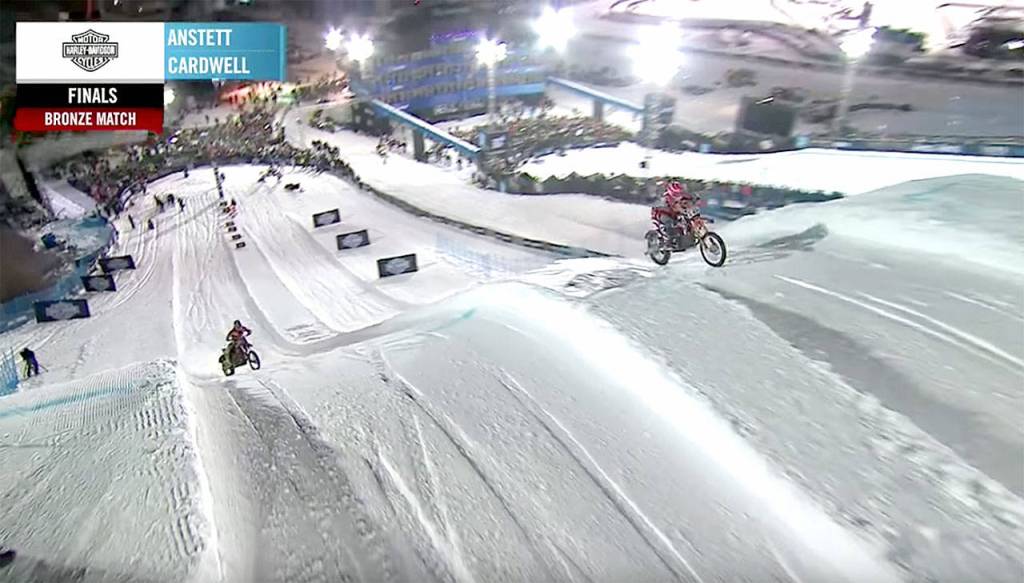 Anstett, at right, easily beats Austin Cardwell on Sunday in the bronze medal race of the X Games hill climb in Aspen, Colo.