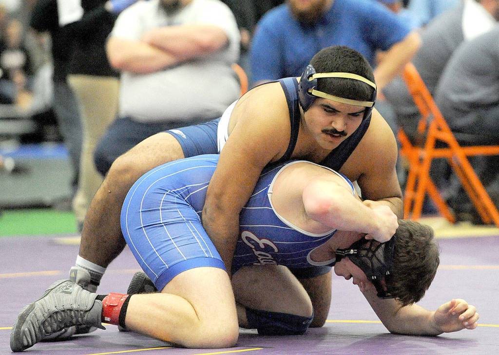 Lonnie Archibald/for Peninsula Daily News Eden Cisneros of Forks finished second in the 1A Subregionals championship at 220 pounds at The Hub in Chehalis on Saturday.