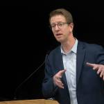 U.S. Rep. Derek Kilmer hosts a town hall in Quilcene where he discussed the government shutdown, health care and immigration. (Jesse Major/Peninsula Daily News)