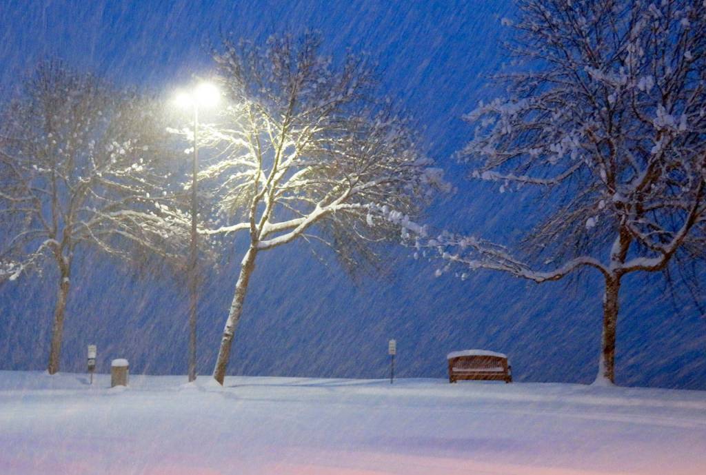 Snow fell heavily at John Wayne Marina early Saturday. (Shawn Prochazka)