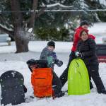 Scenes from the community snowball fight in Port Angeles on Sunday. (Jesse Major/Peninsula Daily News)