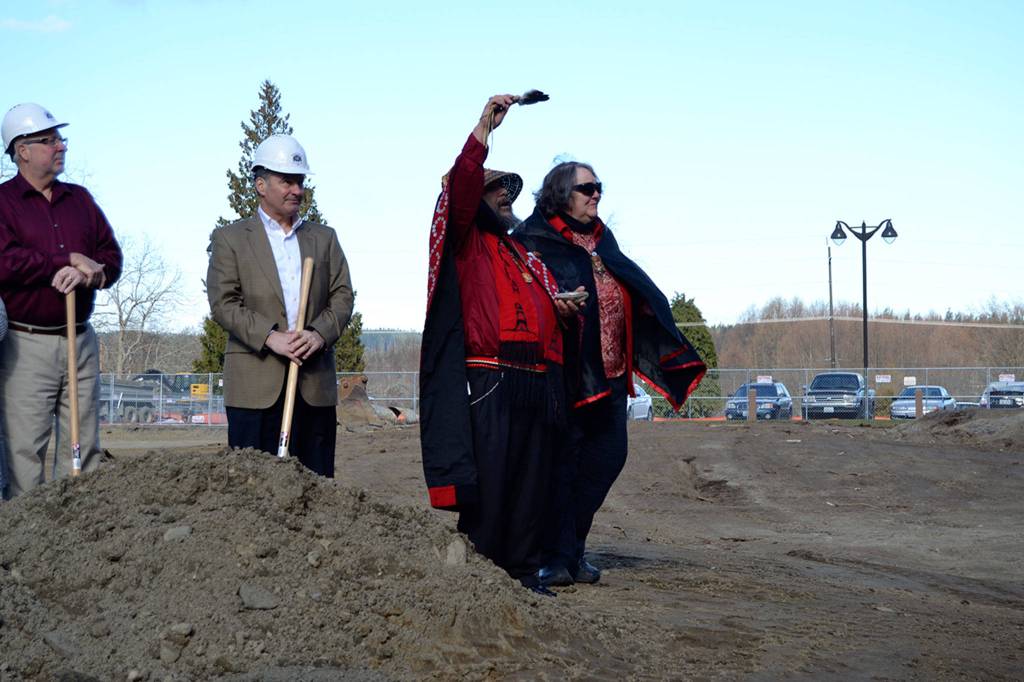 Patrick Adams, a spiritual leader for the Jamestown SKlallam Tribe, blesses the new resort expansion in Blyn with his wife Patsy prior to breaking ground on the property. Matthew Nash/Olympic Peninsula News Group