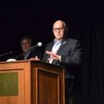 Ron Allen, Jamestown SKlallam Tribal Council chairman, told an audience of more than 150 people that the eventual product you see here will reflect who we are, reflect the beauty and pristine of the Olympic Peninsula. Matthew Nash/Olympic Peninsula News Group