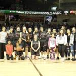 The third-place Neah Bay basketball girls pose with their third-place trophy after beating Almira/Coulee-Hartline 67-56 on Saturday. The girls went 2-1 at the state tournament and finished the season 24-3. (Chris Johnson/for Peninsula Daily News)