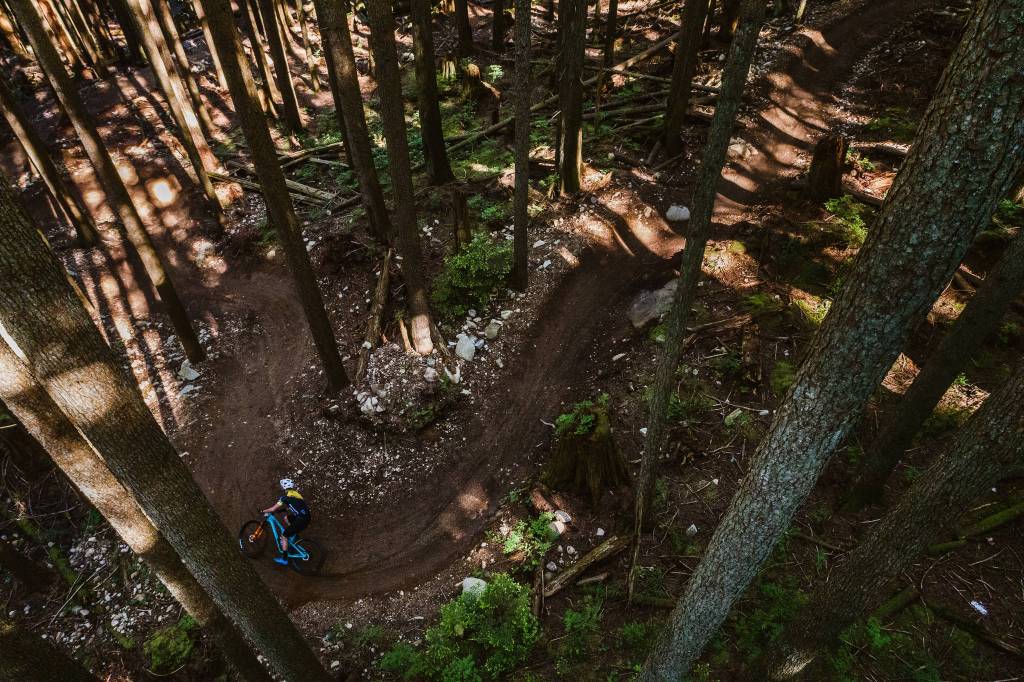 North Vancouver was the shortest but most technically difficult stage of the BC Bike Race. Here a racer carves through a relatively smooth section. Photo courtesy of Powell Jones