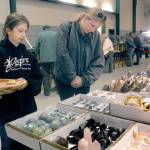 Stacey Armstrong of Sequim, right, and her daughter, Tenley Armstrong, 12, examine a table filled with rocks and gems at last years Rock, Gem Jewelry Show at Vern Burton Community Center in Port Angeles. (Keith Thorpe/Peninsula Daily News)