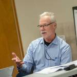 Andy Brastad, director of the Clallam County Department of Health and Human Services, discusses the Forks syringe exchange during a Board of Health meeting in Forks on Tuesday. (Jesse Major/Peninsula Daily News)