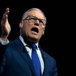 Democratic presidential candidate Gov. Jay Inslee, speaks during the We the People Membership Summit, featuring the 2020 Democratic presidential candidates, at the Warner Theater, in Washington on April 1. (AP Photo/Jose Luis Magana)