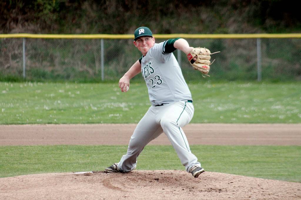 <strong>Mark Krulish</strong>/Kitsap News Group                                Brody Merritt got the start on the mound for Port Angeles and allowed three hits in four shutout innings to get the win in the Riders 2-1 victory against North Kitsap.
