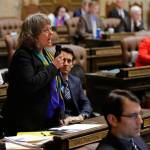 Rep. Gael Tarleton, D-Seattle, speaks on the House floor Thursday at the Capitol in Olympia. (Ted S. Warren/The Associated Press)