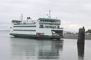 The ferry that runs between Port Townsend and Coupeville enters Keystone Harbor on April 22. (Jessie Stensland / Whidbey News-Times)