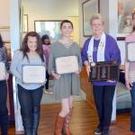 Soroptimist International of Port Angeles Noon Club presented STAR Awards to four juniors from Port Angeles at a luncheon April 12 at Joshuas Restaurant. From left are Angeliyah Vlasak, Sammi Bates, Emma Murphy, club President Jeri Bawden and Emma Weller.