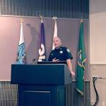 Lake Forest Park Police Chief Steve Sutton explains the traffic safety camera/photo enforcement system used in his city at the Port Angeles City Council meeting Tuesday. (Rob Ollikainen/Peninsula Daily News)