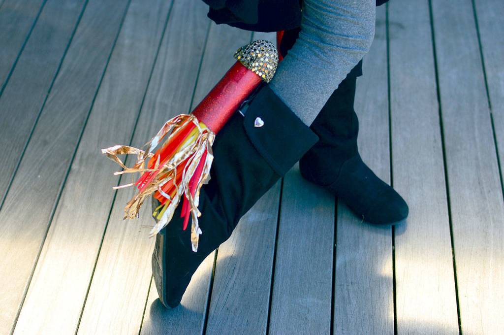 Port Townsend student Macy Little attached rocket boosters, made from repurposed cardboard, to her boots.