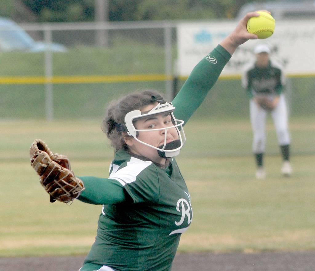 Keith Thorpe/Peninsula Daily News Kiana Watson-Charles pitches for Port Angeles in the second inning in Tuesdays playoff game against Sequim.
