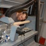 Tsunami Bats owner Gary White prepares a billet to be turned on his lathe to become his next bat. Conor Dowley/Olympic Peninsula News Group.