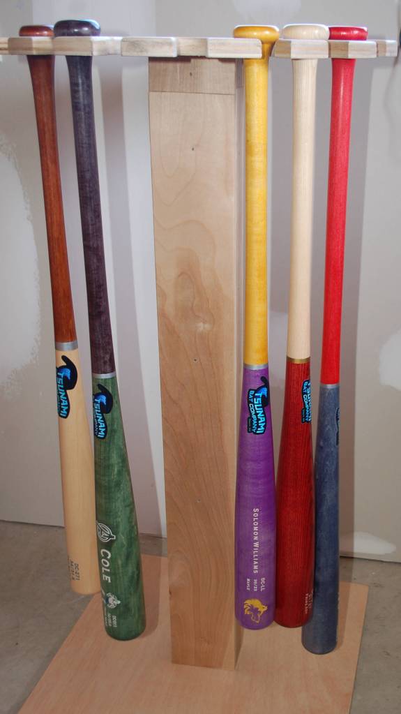 A rack of finished Tsunami Bats await delivery to customers. Conor Dowley/Olympic Peninsula News Group.