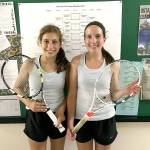 Sequims Jessica Dietzman, left and Kalli Wiker teamed up for their second straight WCD III 2A championship. The duo finished second at state last year.