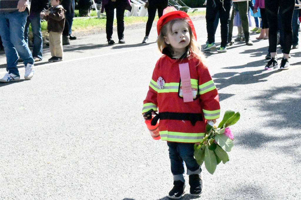 Adelia Ware, 3 1/2 years old, was a fireman in the Rhody Kiddie Parade. She is the granddaughter of a former Port Townsend assistant fire chief. (Jeannie McMacken/Peninsula Daily News)