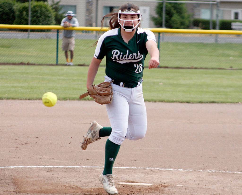 Port Angeles Kiana Watson-Charles pitches a three-hit shutout against North Kitsap at the state 2A softball tournament. (Mark Krulish/Kitsap News Group)