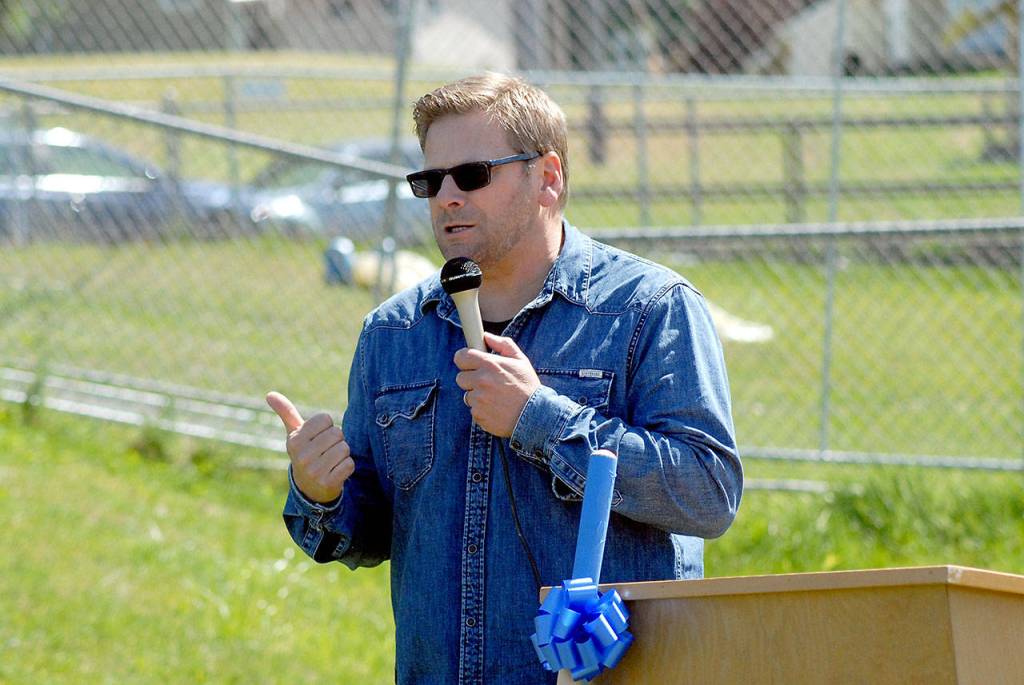 State Rep. Mike Chapman, D-Port Angeles, speaks on how a new Boys & Girls Club building will be an asset to the community Friday. (Keith Thorpe/Peninsula Daily News)