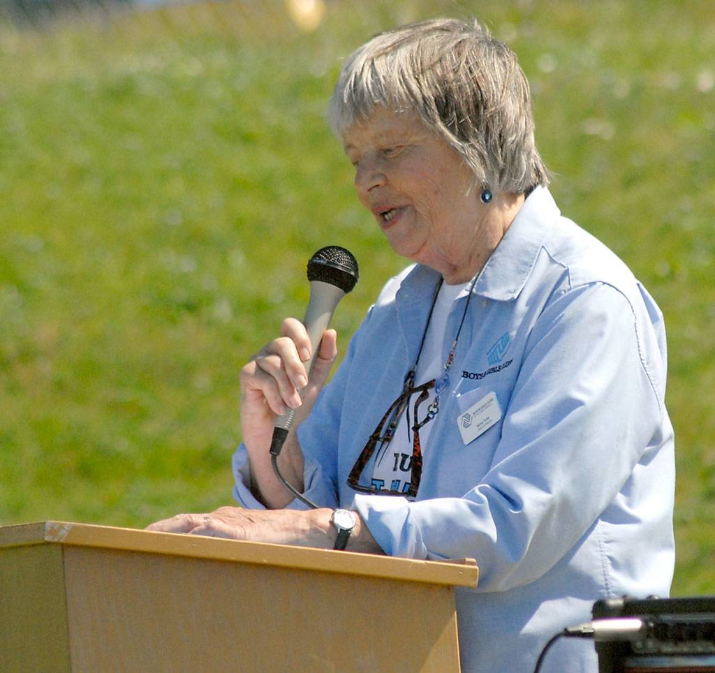 Norma Turner, co-chair of the Building Great Futures fundraising drive, talks about funding for a new club facility Friday in Port Angeles. (Keith Thorpe/Peninsula Daily News)