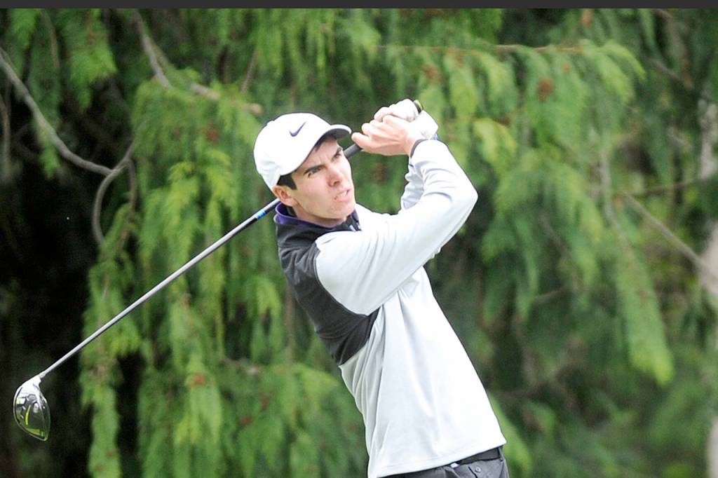 Michael Dashiell/Olympic Peninsula News Group Sequims Blake Wiker tees off during an early season match at The Cedars at Dungeness.