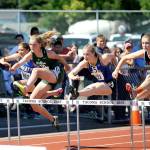 Port Angeles Millie Long competes in the 100-meter hurdles at the 2A state track and field championships in 2018. Long didnt place in 2018 in the 100 hurdles, but finished seventh in this event and first in the 300-meter hurdles at state this spring. (Michael Dashiell/Olympic Peninsula News Group)