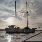 The Ninaa Ootakii is seen on the water in north Discovery Bay last week as crew members worked to pull their 10 anchors. (Austin Goff)