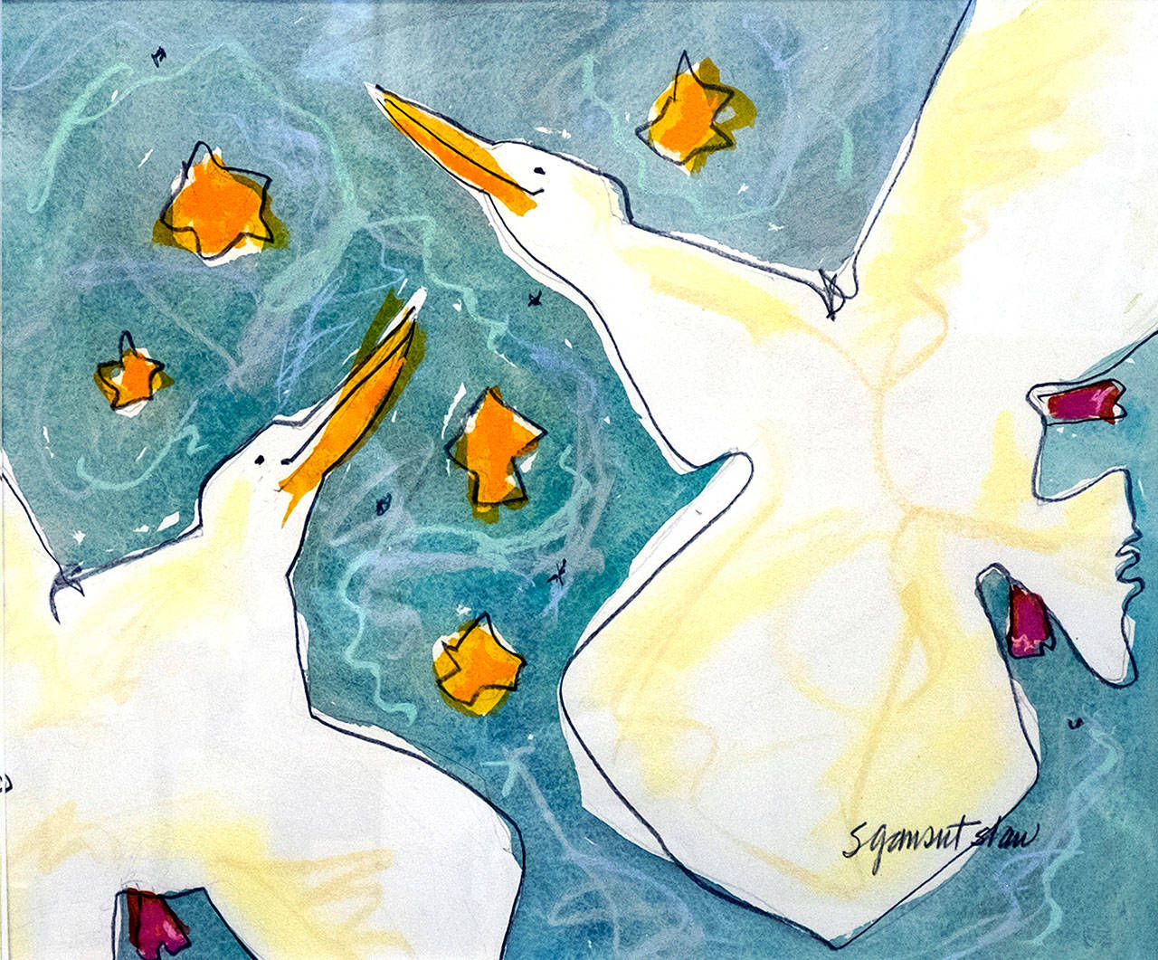 Susan Gansert Shaws painting, The Joy Birds, will be displayed at the Northwest Watercolor Societys 2019 Signature Exhibition this Thursday through Oct. 6.