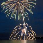 Spectators watch from Hollwood Beach as Independence Day fireworks light up Port Angeles Harbor. (Keith Thorpe/Peninsula Daily News)