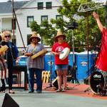 Jamestown SKlallam Singers, from left, Loni Greninger, Julie Prince Powers, Charlene Diick, Ann Tjemsland and Ginnie Kitzmiller open the entertainment at the Old School 4th of July celebration at Fort Worden. (James Cook/for Peninsula Daily News)