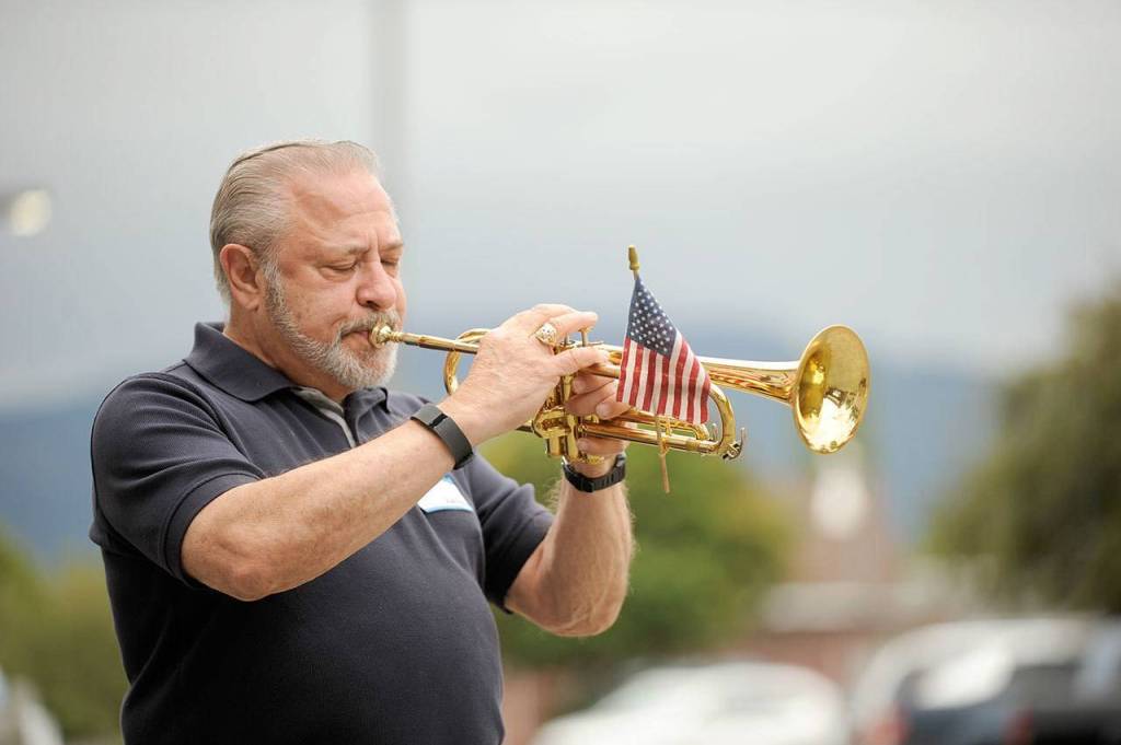 Joey Lazzaro of Sequim plays trumpet at an Americans Helping Our Disabled Veterans and Their Families event at the Sequim Elks Lodge in 2016. (Olympic Peninsula News Group file)