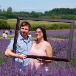 Michigan couple Nathan and Olivia Mckay set up a photo at Jardin du Soleil Lavender Farm in July 2018. The farm continues to offer free photos as part of its Jardin du Soleil Lavender Festival. (Erin Hawkins/Olympic Peninsula News Group)