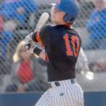 Keith Thorpe/Peninsula Daily News Lefties third baseman Justin Fugitt bats in the first inning against Kelowna on Friday at Port Angeles Civic Field.