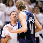 The Associated Press Former NBA player and longtime referee Bernie Fryer, left, explains a call to Dirk Nowitzki of the Dallas Mavericks. Fryer, a Port Angeles High School and Peninsula College alumn, will be inducted into the State of Washington Sports Hall of Fame next month.