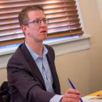 U.S. Rep. Derek Kilmer, shown in this file shot meeting with members of the Hurricane Ridge Winter Sports Club during the federal government shutdown this past winter, said he will wait to announce his thoughts on impeaching President Donald Trump until after Special Council Robert Mueller III testifies today. (Jesse Major/Peninsula Daily News)