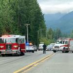 One lane of U.S. Highway 101 was blocked briefly Tuesday after a two-vehicle, minor-injury wreck east of Blyn, the State Patrol said. (Terry Ward/Peninsula Daily News)