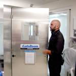 Aaron Vallat, the construction and planning manager for Jefferson Healthcare Medical Center, prepares to walk through an AnteRoom, which seals individual rooms while construction takes place inside. The Jefferson Healthcare Foundation received a $100,000 grant from the First Federal Community Foundation to renovate six inpatient rooms at the hospital. (Brian McLean/Peninsula Daily News)
