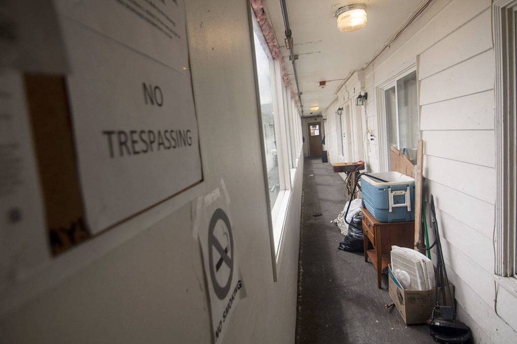 The upstairs hallway in the Tempest, a permanent supportive housing operated by Serenity House of Clallam County. (Jesse Major/Peninsula Daily News)