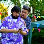 Sir John Falstaff (Brendan Chambers) and Mistress Quickly (Genevieve Barlow) play off each other in Shakespeares The Merry Wives of Windsor. The play closes this Sunday at Chetzemoka Park in Port Townsend. (Diane Urbani de la Paz/for Peninsula Daily News)