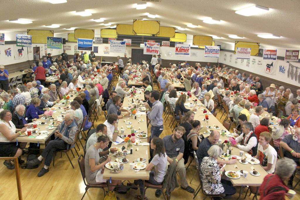 Over 300 people attended the Jefferson County Democrats Fish Feast on Sunday evening at the Jefferson County Fairgrounds. (Zach Jablonski/Peninsula Daily News)