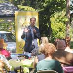 U.S. Rep. Derek Kilmer speaks at a Sequim-Dungeness Valley Chamber of Commerce meeting Tuesday. (Michael Dashiell/Olympic Peninsula News Group)