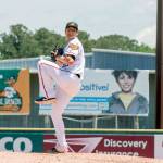 Courtesy Down East Wood Ducks Port Angeles product Cole Uvila pitches for the Down East Wood Ducks during a game earlier this season. Uvila was one of seven Texas Rangers prospects picked to pitch in the Arizona Fall League.