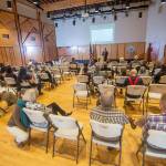 U.S. Rep. Derek Kilmer, D-Gig Harbor, addresses a crowd during a town hall at the Rainforest Arts Center in Forks on Wednesday evening. (Jesse Major/Peninsula Daily News)