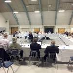 Members of Gov. Jay Inslees Southern Resident Killer Whale Task Force meet at the Vern Burton Community Center in Port Angeles on Monday. (Rob Ollikainen/Peninsula Daily News)