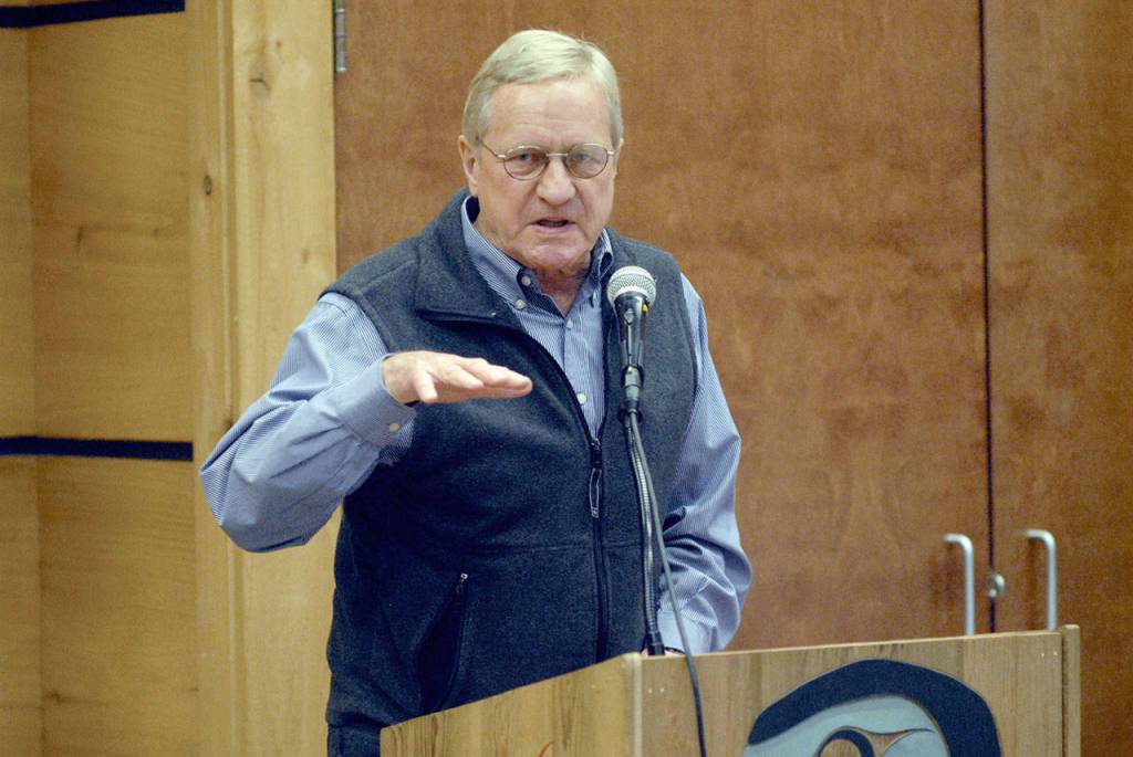 State Rep. Steve Tharinger speaks during Tuesdays leadership conference at Peninsula College in Port Angeles. (Keith Thorpe/Peninsula Daily News)